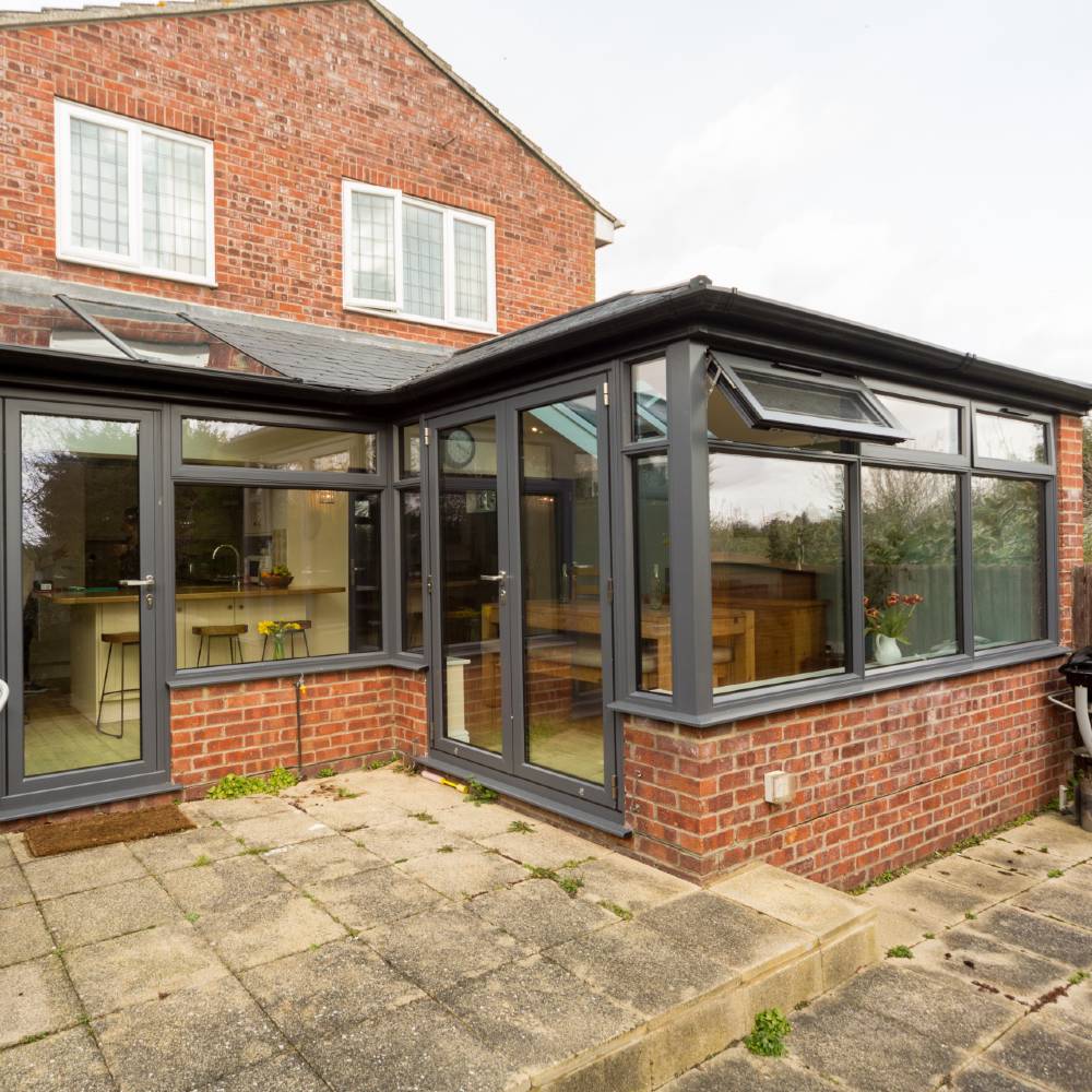 Grey Aluminium Conservatory with Tiled roof system DIY UPVC